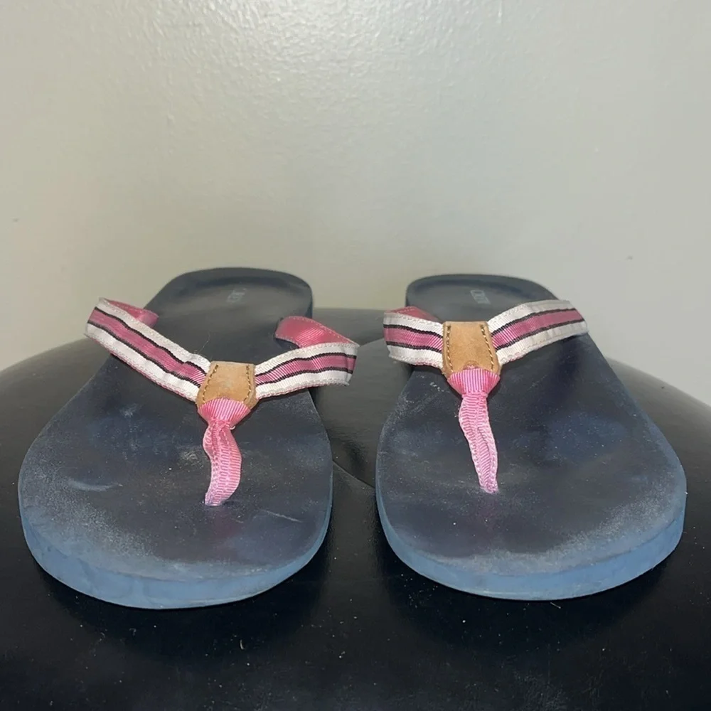 J.Crew Thong Flip Flops Pink/White Straps Womens Size 9